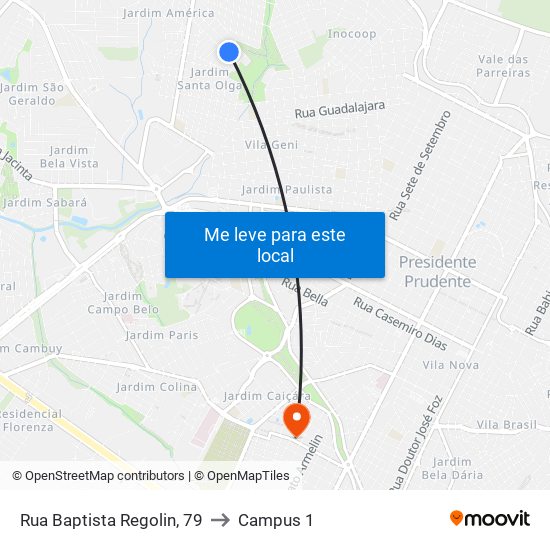 Rua Baptista Regolin, 79 to Campus 1 map