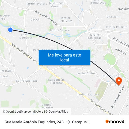 Rua Maria Antônia Fagundes, 243 to Campus 1 map