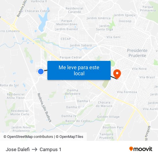 Jose Dalefi to Campus 1 map