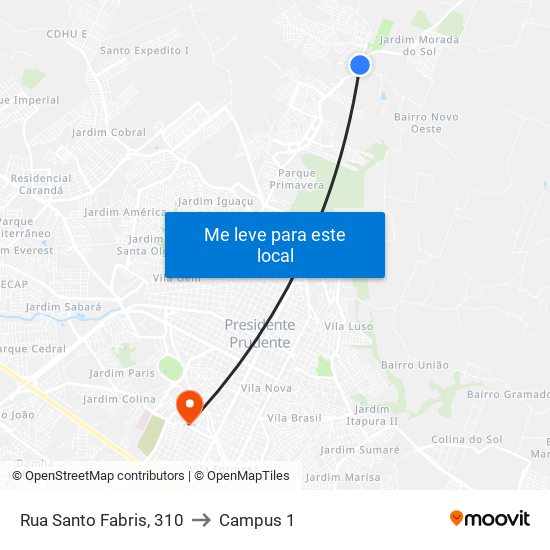 Rua Santo Fabris, 310 to Campus 1 map