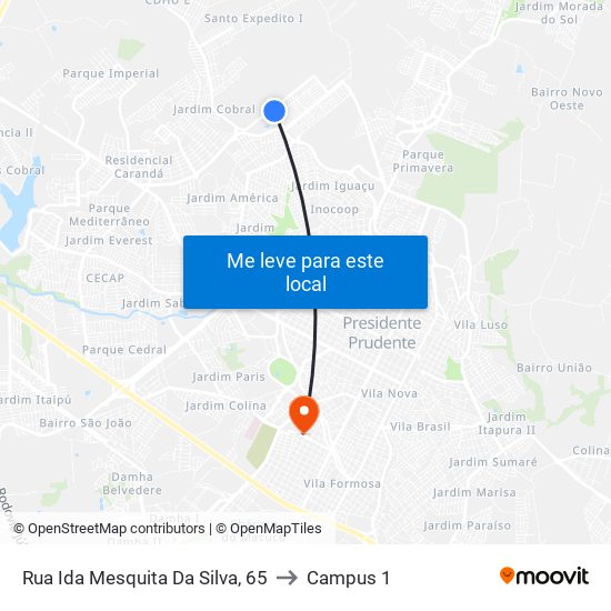 Rua Ida Mesquita Da Silva, 65 to Campus 1 map