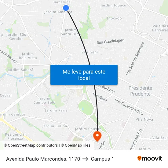 Avenida Paulo Marcondes, 1170 to Campus 1 map