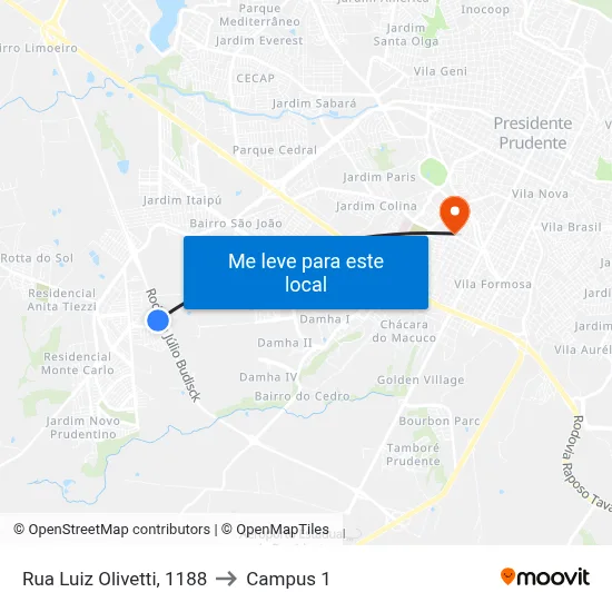 Rua Luiz Olivetti, 1188 to Campus 1 map