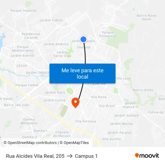Rua Alcídes Vila Real, 205 to Campus 1 map