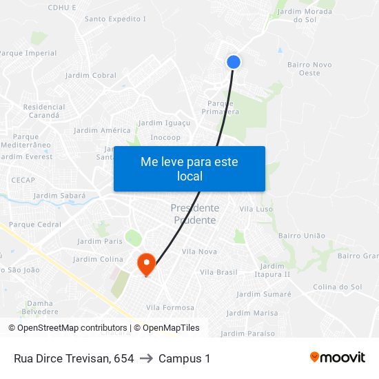 Rua Dirce Trevisan, 654 to Campus 1 map