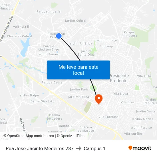 Rua José Jacinto Medeiros 287 to Campus 1 map