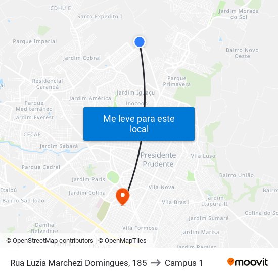 Rua Luzia Marchezi Domingues, 185 to Campus 1 map