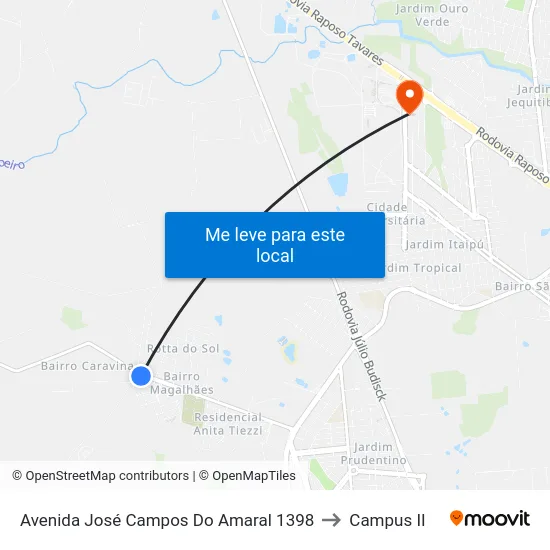 Avenida José Campos Do Amaral 1398 to Campus  II map