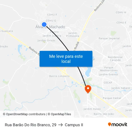 Rua Barão Do Rio Branco, 29 to Campus  II map