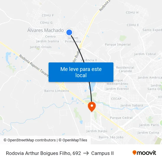Rodovia Arthur Boigues Filho, 692 to Campus  II map