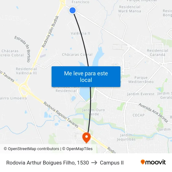 Rodovia Arthur Boigues Filho, 1530 to Campus  II map