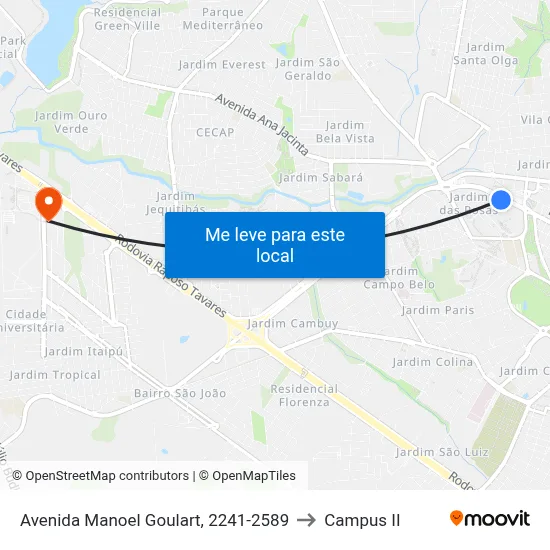 Avenida Manoel Goulart, 2241-2589 to Campus  II map