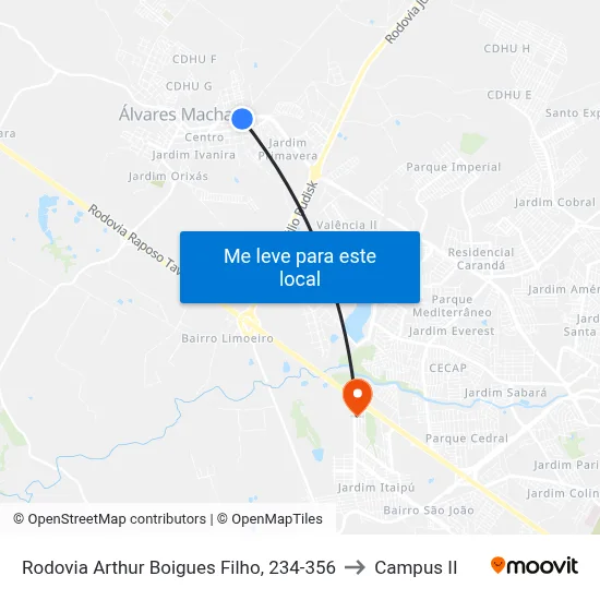Rodovia Arthur Boigues Filho, 234-356 to Campus  II map