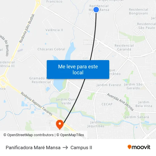 Panificadora Maré Mansa to Campus  II map