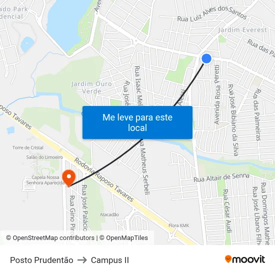 Posto Prudentão to Campus  II map