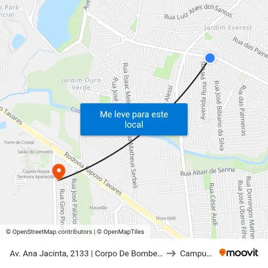 Av. Ana Jacinta, 2133 | Corpo De Bombeiros to Campus  II map