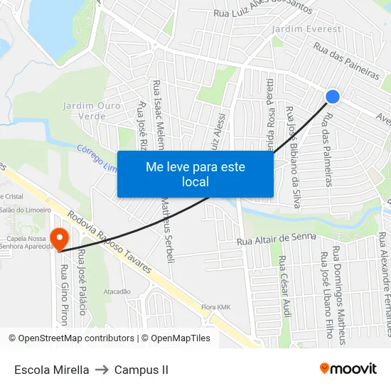 Escola Mirella to Campus  II map