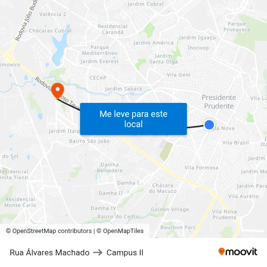 Rua Álvares Machado to Campus  II map