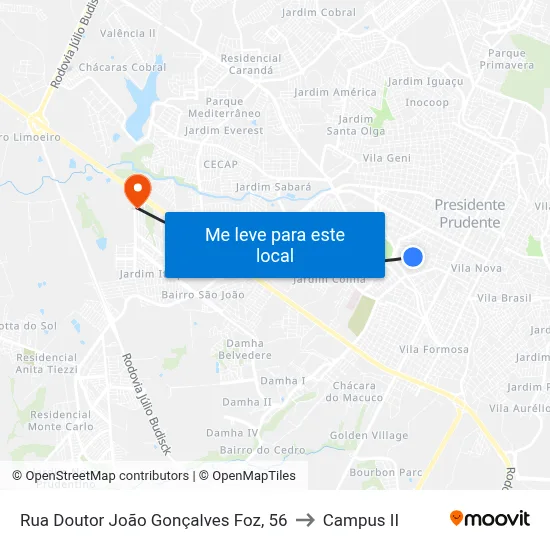 Rua Doutor João Gonçalves Foz, 56 to Campus  II map