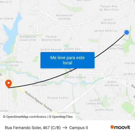 Rua Fernando Soler, 467 (C/B) to Campus  II map