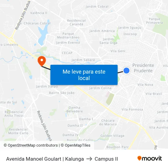Avenida Manoel Goulart | Kalunga to Campus  II map