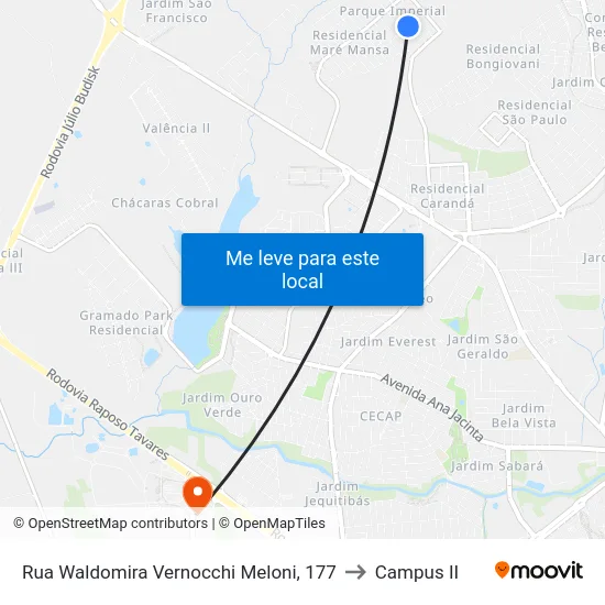 Rua Waldomira Vernocchi Meloni, 177 to Campus  II map