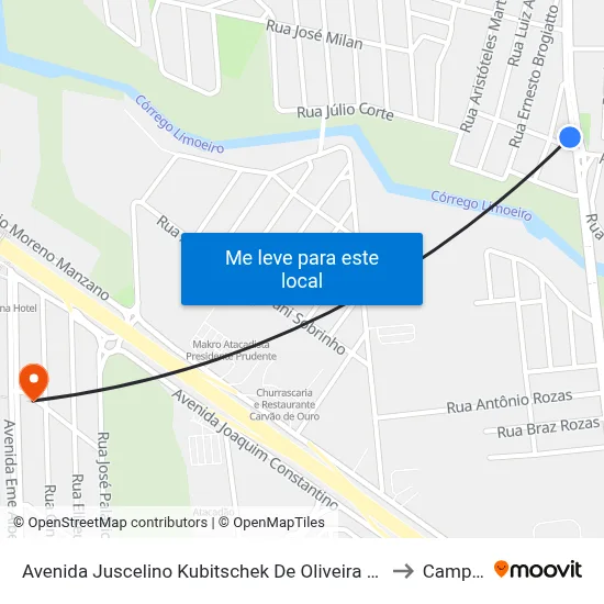 Avenida Juscelino Kubitschek De Oliveira Presidente, 1051 to Campus  II map