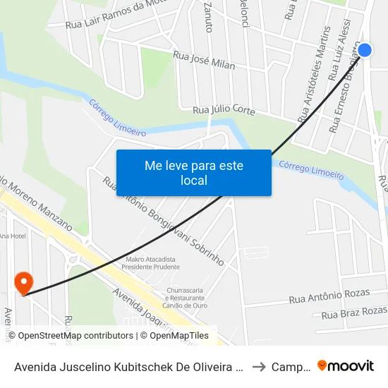 Avenida Juscelino Kubitschek De Oliveira Presidente, 1305 to Campus  II map