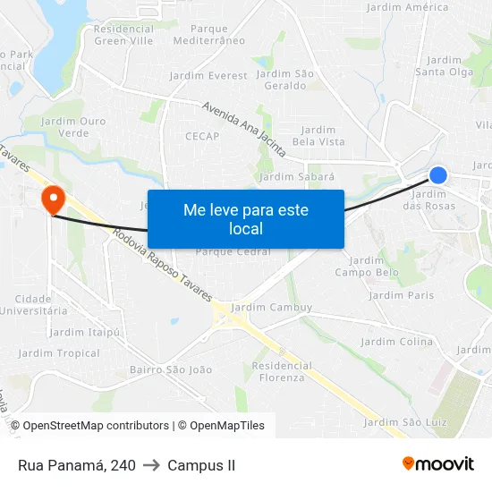 Rua Panamá, 240 to Campus  II map