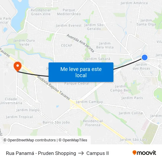 Rua Panamá - Pruden Shopping to Campus  II map