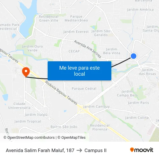 Avenida Salim Farah Maluf, 187 to Campus  II map