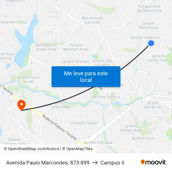 Avenida Paulo Marcondes, 873-899 to Campus  II map