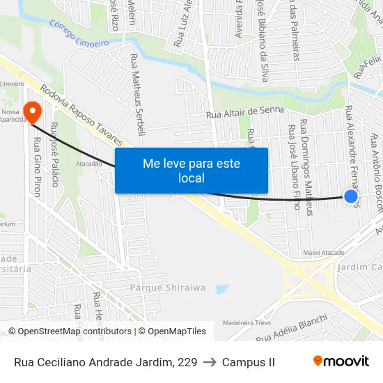 Rua Ceciliano Andrade Jardim, 229 to Campus  II map