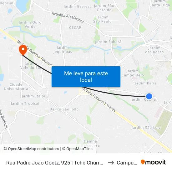 Rua Padre João Goetz, 925 | Tchê Churrascaria to Campus  II map
