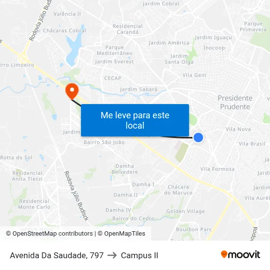Avenida Da Saudade, 797 to Campus  II map