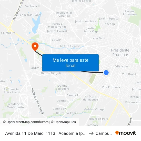 Avenida 11 De Maio, 1113 | Academia Ipiranga to Campus  II map