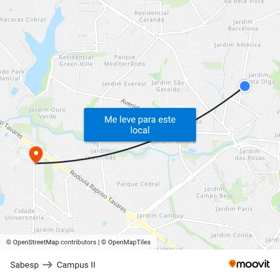 Sabesp to Campus  II map