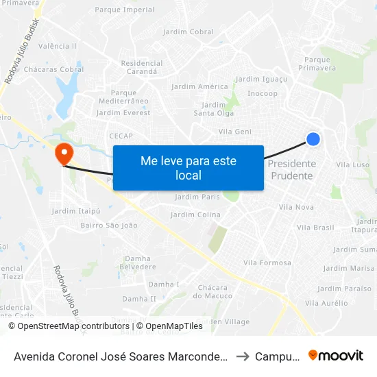 Avenida Coronel José Soares Marcondes, 265 to Campus  II map