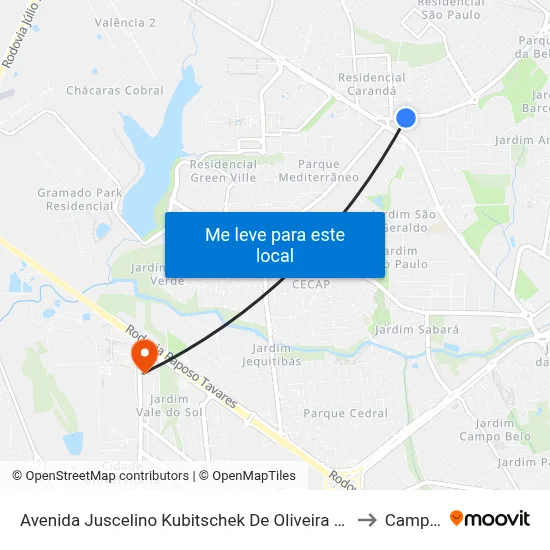 Avenida Juscelino Kubitschek De Oliveira Presidente, 3577 to Campus  II map