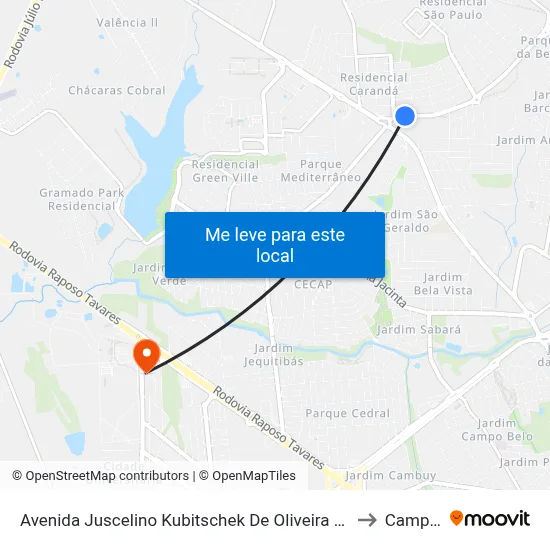 Avenida Juscelino Kubitschek De Oliveira Presidente, 3565 to Campus  II map
