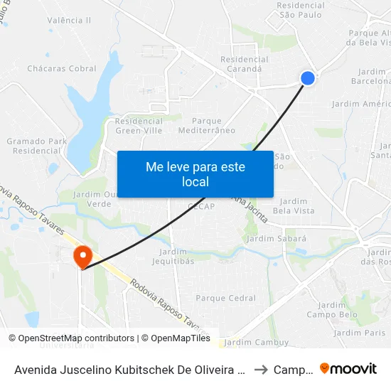 Avenida Juscelino Kubitschek De Oliveira Presidente, 4045 to Campus  II map