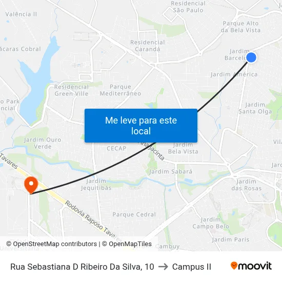 Rua Sebastiana D Ribeiro Da Silva, 10 to Campus  II map