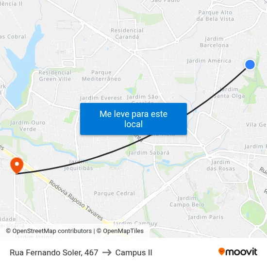 Rua Fernando Soler, 467 to Campus  II map