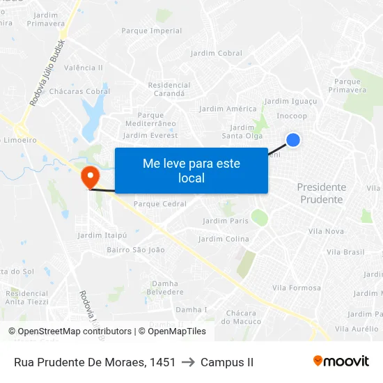 Rua Prudente De Moraes, 1451 to Campus  II map