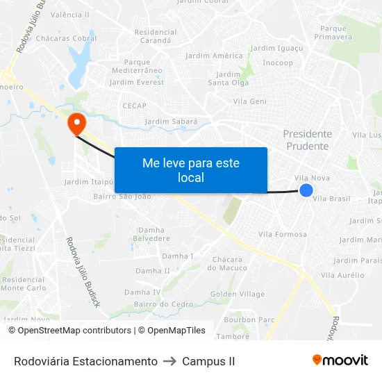 Rodoviária Estacionamento to Campus  II map