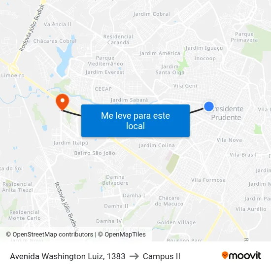 Avenida Washington Luiz, 1383 to Campus  II map