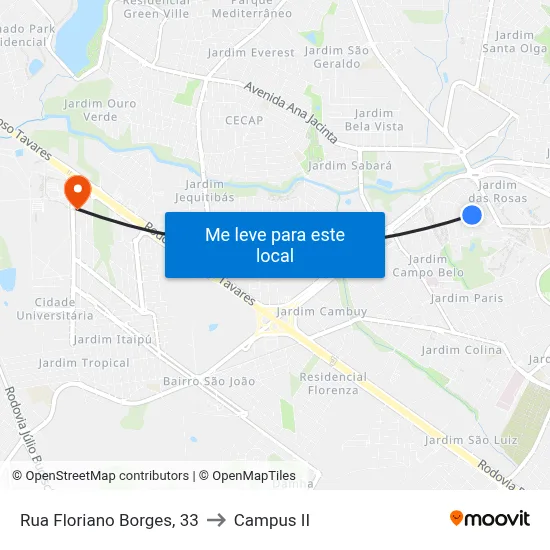 Rua Floriano Borges, 33 to Campus  II map