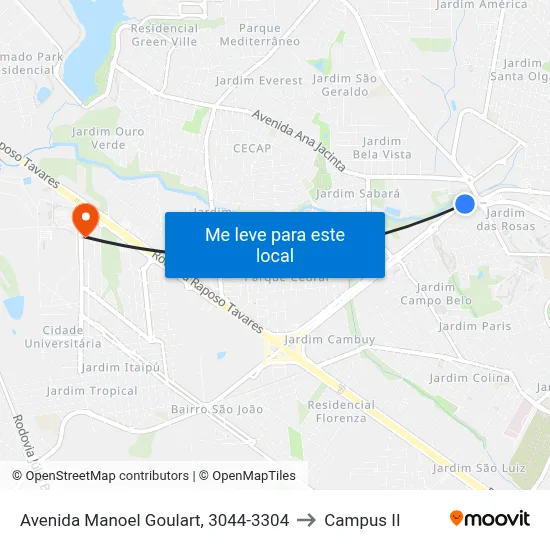 Avenida Manoel Goulart, 3044-3304 to Campus  II map