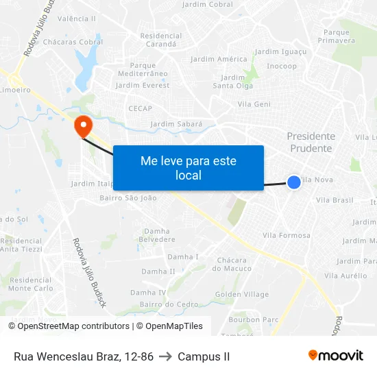 Rua Wenceslau Braz, 12-86 to Campus  II map