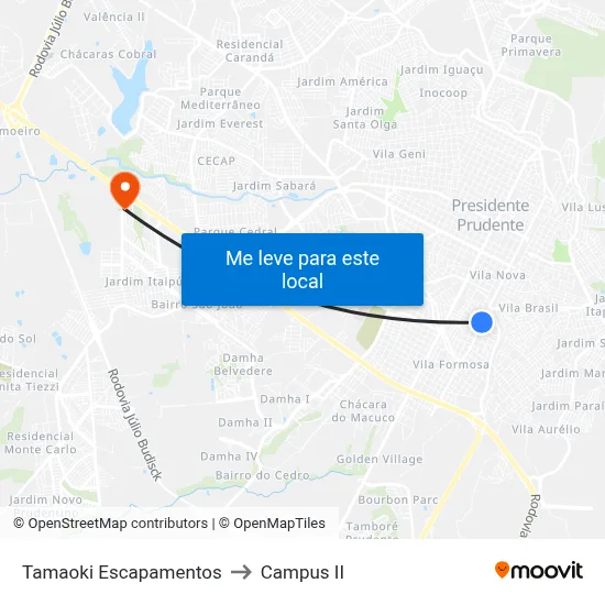 Tamaoki Escapamentos to Campus  II map